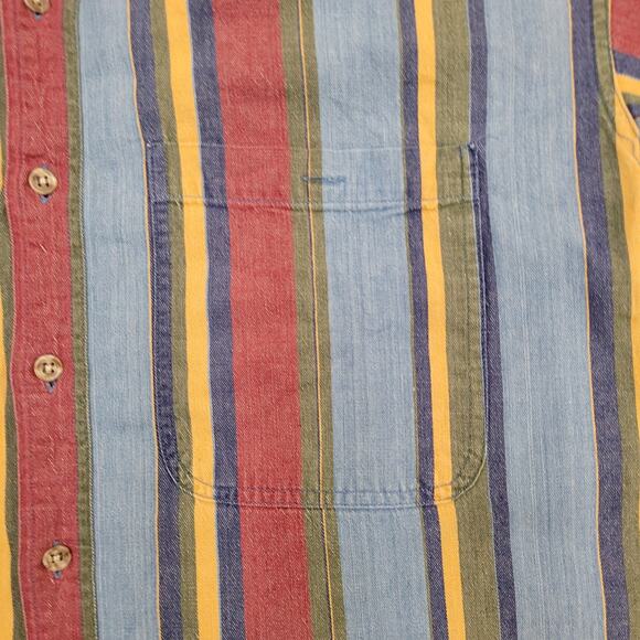 Vintage MOD Striped Denim Button Shirt Medium 22x29 Baggy Vertical-Stripes - Picture 11 of 13